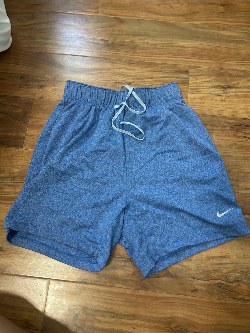 Nike Men's Heather Blue Athletic Shorts with White Drawstring